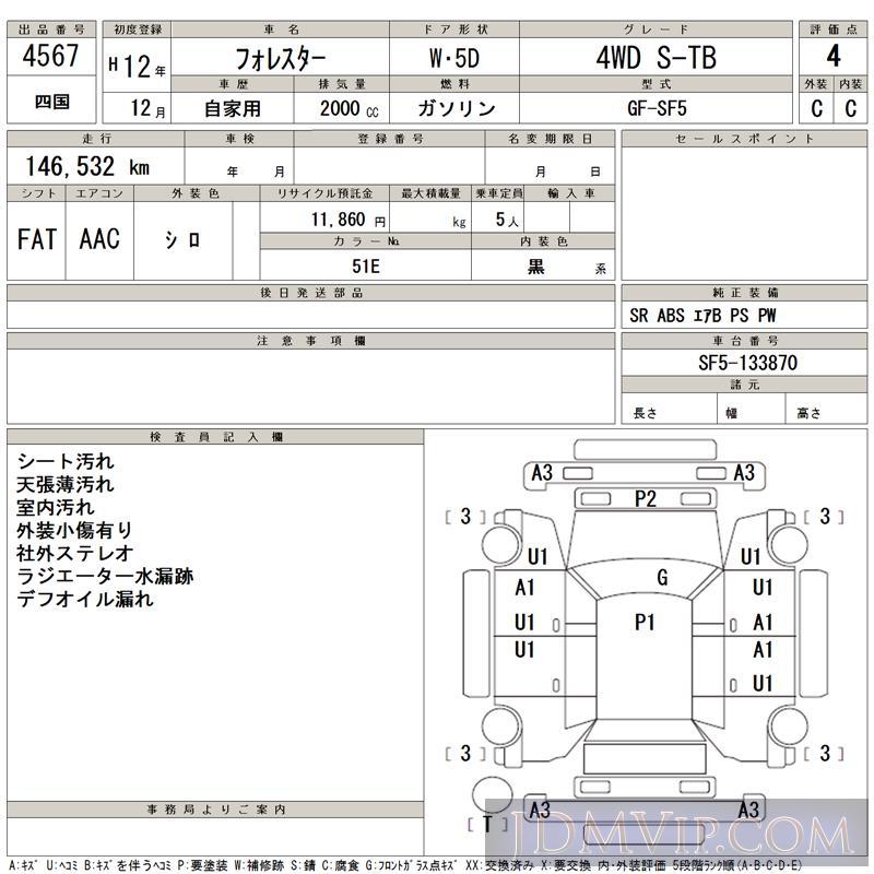 2000 SUBARU FORESTER 4WD_S-TB SF5 - 4567 - TAA Shikoku