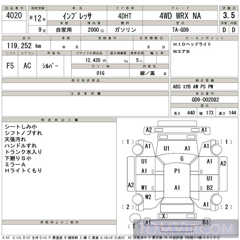 2000 SUBARU IMPREZA 4WD_WRX_NA GD9 - 4020 - TAA Tohoku