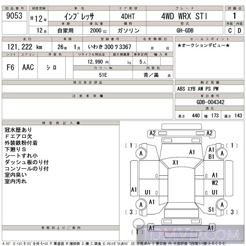 2000 SUBARU IMPREZA 4WD_WRX_STI GDB - 9053 - TAA Tohoku
