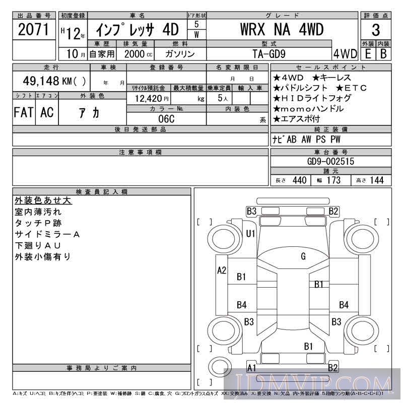 2000 SUBARU IMPREZA WRX_NA_4WD GD9 - 2071 - CAA Tokyo