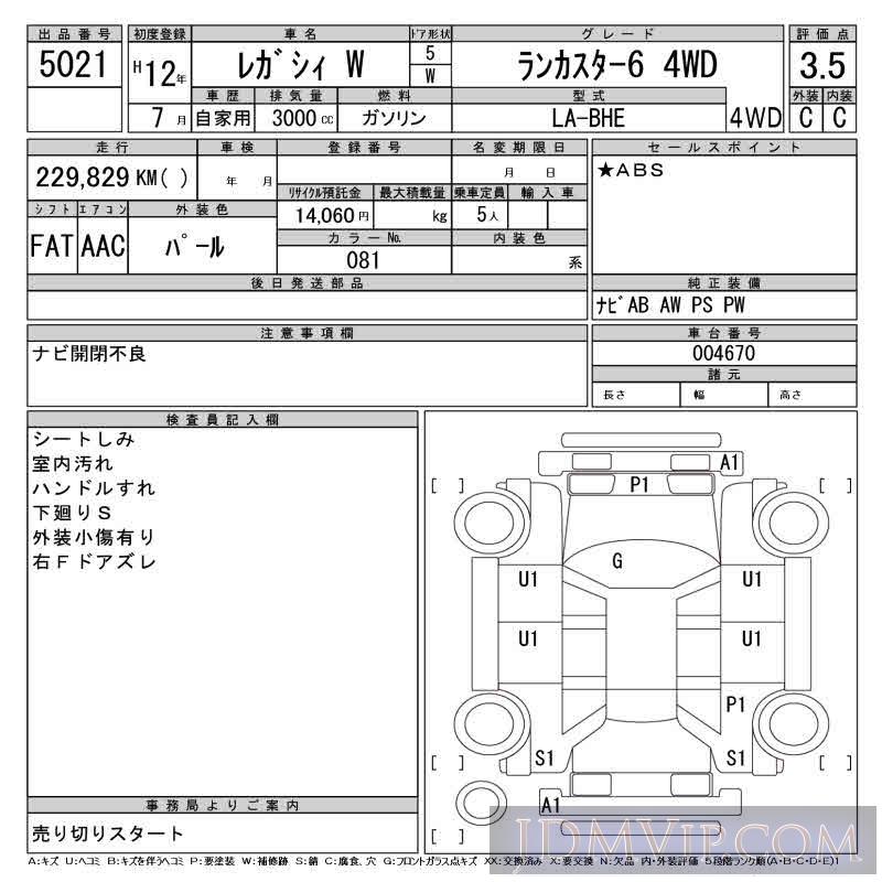 2000 SUBARU LEGACY 6_4WD BHE - 5021 - CAA Tohoku