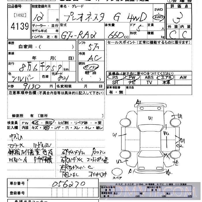 2000 SUBARU PLEO 4WD_G RA2 - 4139 - JU Miyagi