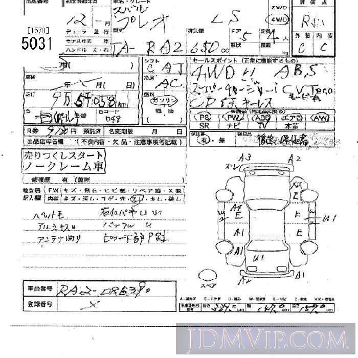 2000 SUBARU PLEO 4WD_LS RA2 - 5031 - JU Tochigi