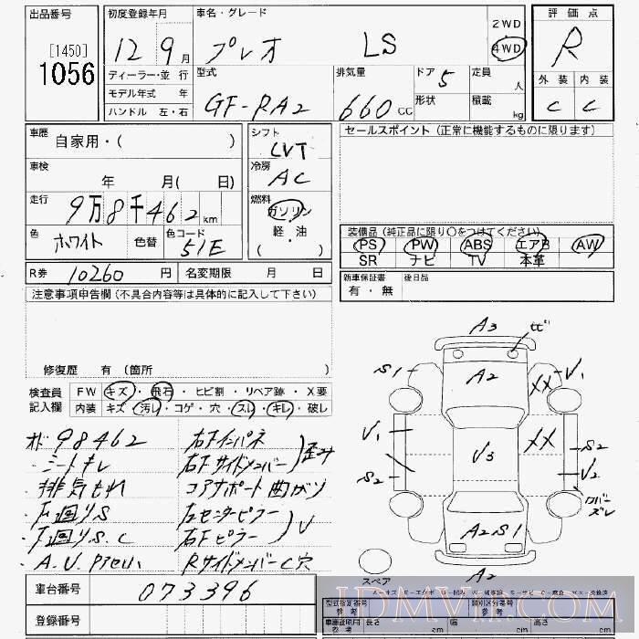 2000 SUBARU PLEO 4WD_LS RA2 - 1056 - JU Niigata