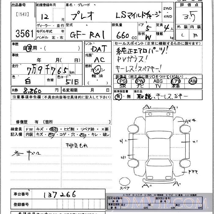 2000 SUBARU PLEO LS_MC RA1 - 3561 - JU Kanagawa