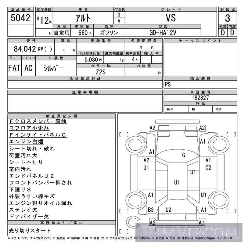 2000 SUZUKI ALTO VS HA12V - 5042 - CAA Tohoku