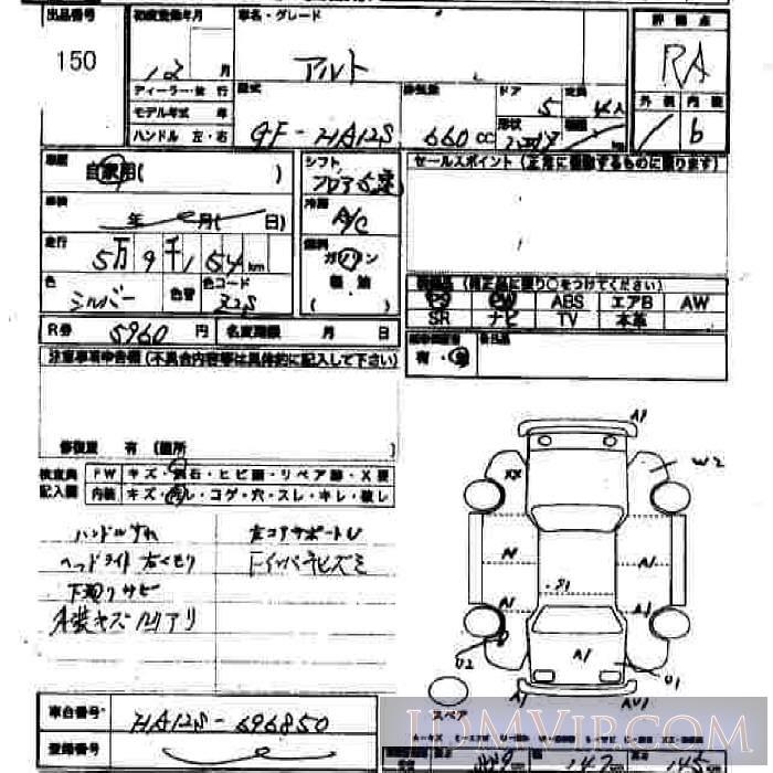 2000 SUZUKI ALTO  HA12S - 150 - JU Hiroshima