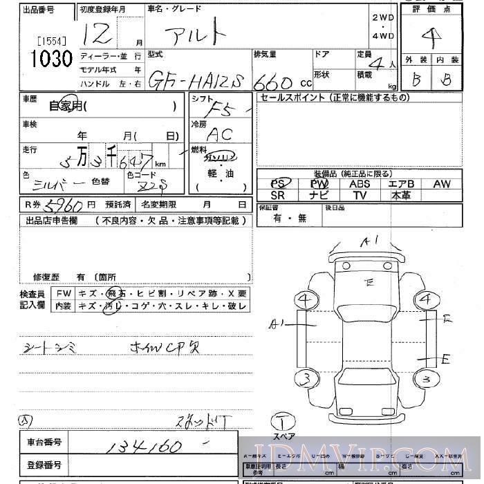 2000 SUZUKI ALTO  HA12S - 1030 - JU Tochigi