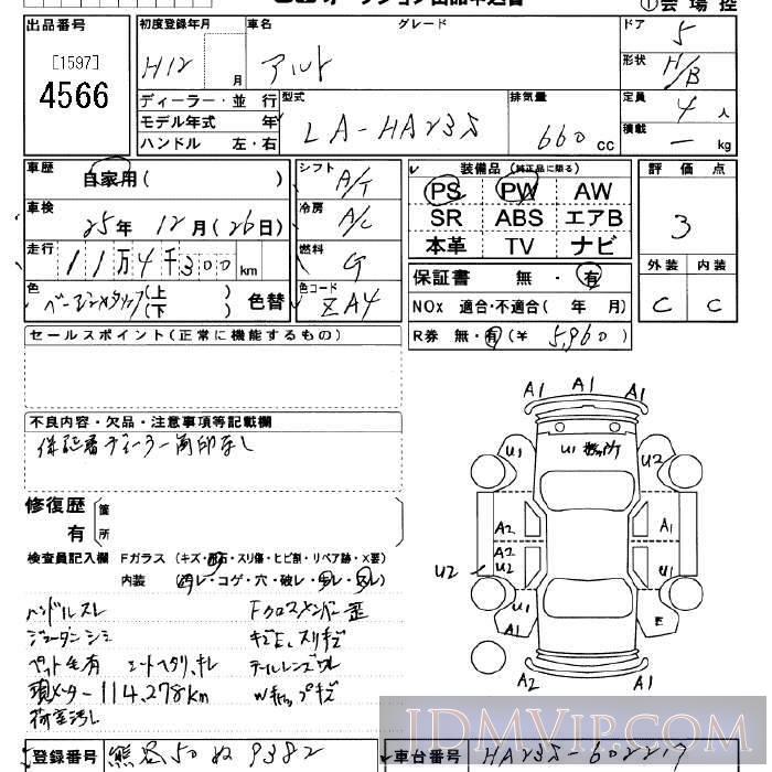 2000 SUZUKI ALTO  HA23S - 4566 - JU Saitama