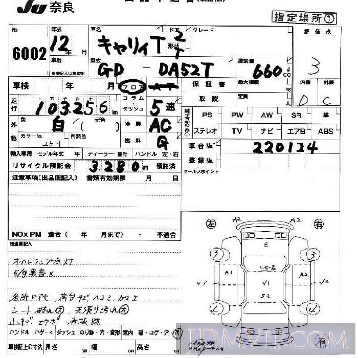 2000 SUZUKI CARRY TRUCK  DA52T - 6002 - JU Nara
