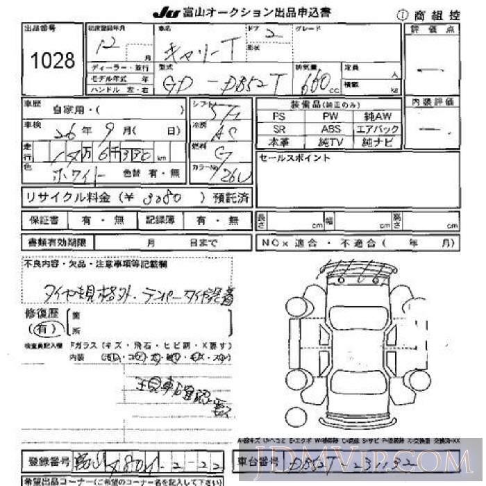 2000 SUZUKI CARRY TRUCK  DB52T - 1028 - JU Toyama