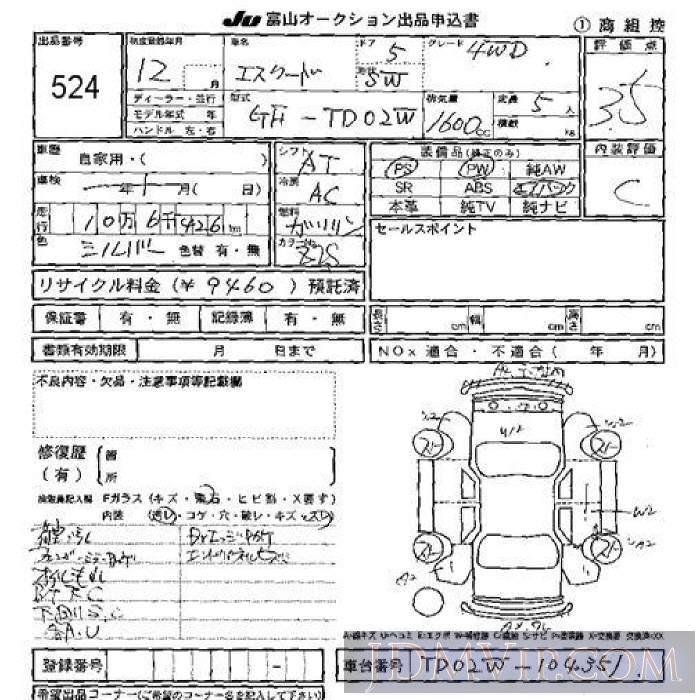 2000 SUZUKI ESCUDO 4WD TD02W - 524 - JU Toyama