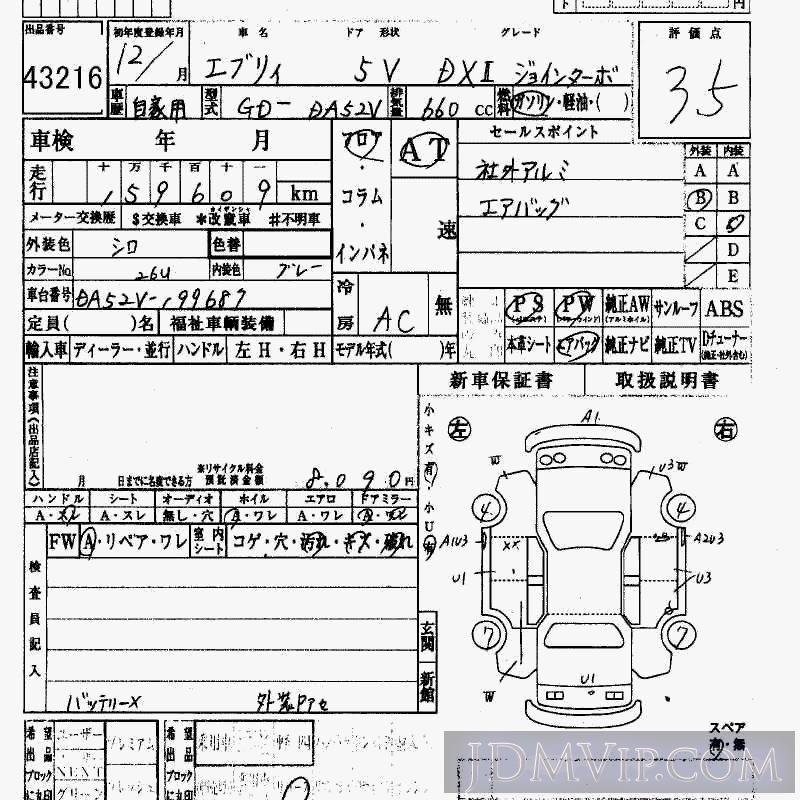 2000 SUZUKI EVERY _DX-2_TB DA52V - 43216 - HAA Kobe