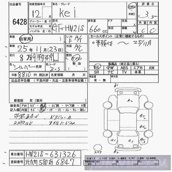 2000 SUZUKI KEI 2WD HN21S - 6428 - JU Yamaguchi