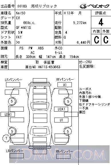 2000 SUZUKI KEI EX HN11S - 183 - BAYAUC