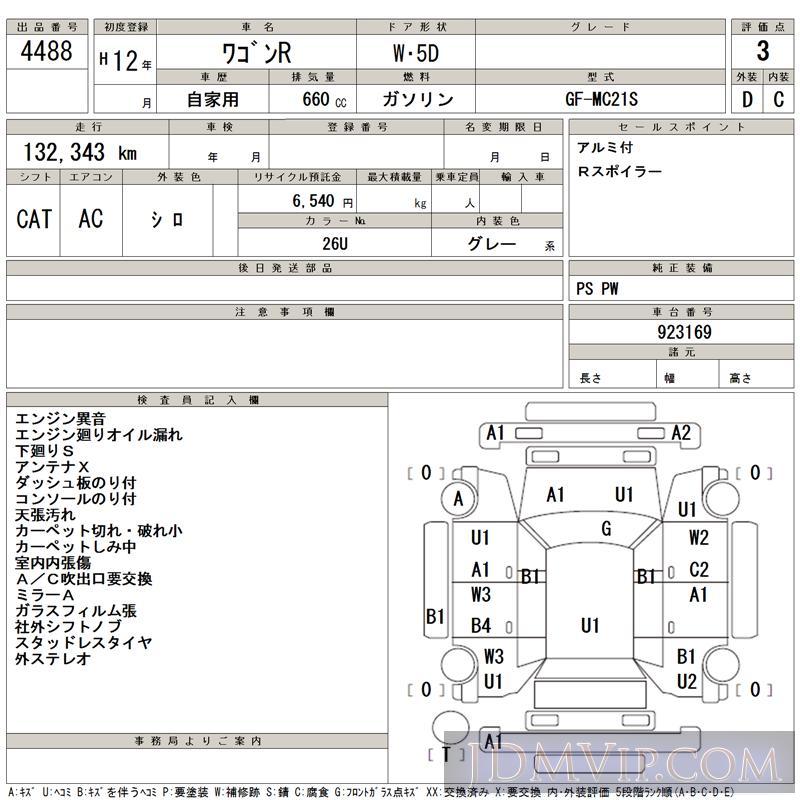 2000 SUZUKI WAGON R  MC21S - 4488 - TAA Kyushu