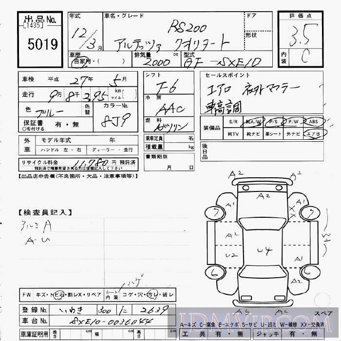 2000 TOYOTA ALTEZZA RS200 SXE10 - 5019 - JU Gifu