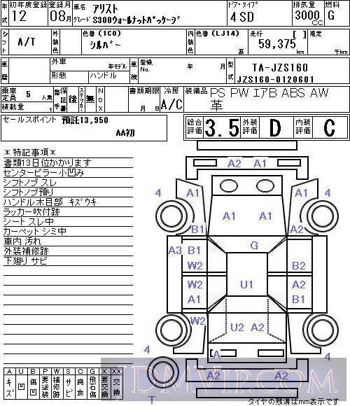 2000 TOYOTA ARISTO S300 JZS160 - 7050 - NAA Tokyo