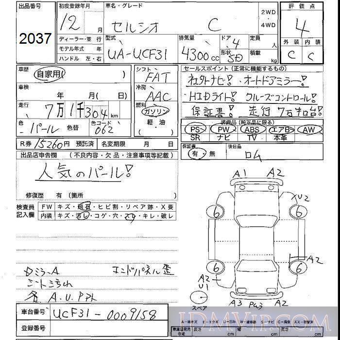 2000 TOYOTA CELSIOR C UCF31 - 2037 - JU Shizuoka