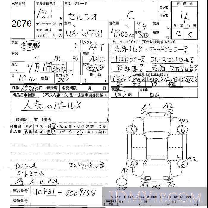 2000 TOYOTA CELSIOR C UCF31 - 2076 - JU Shizuoka