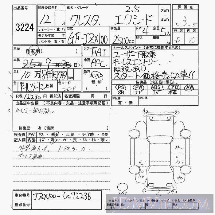 2000 TOYOTA CRESTA 2.5_ JZX100 - 3224 - JU Yamaguchi