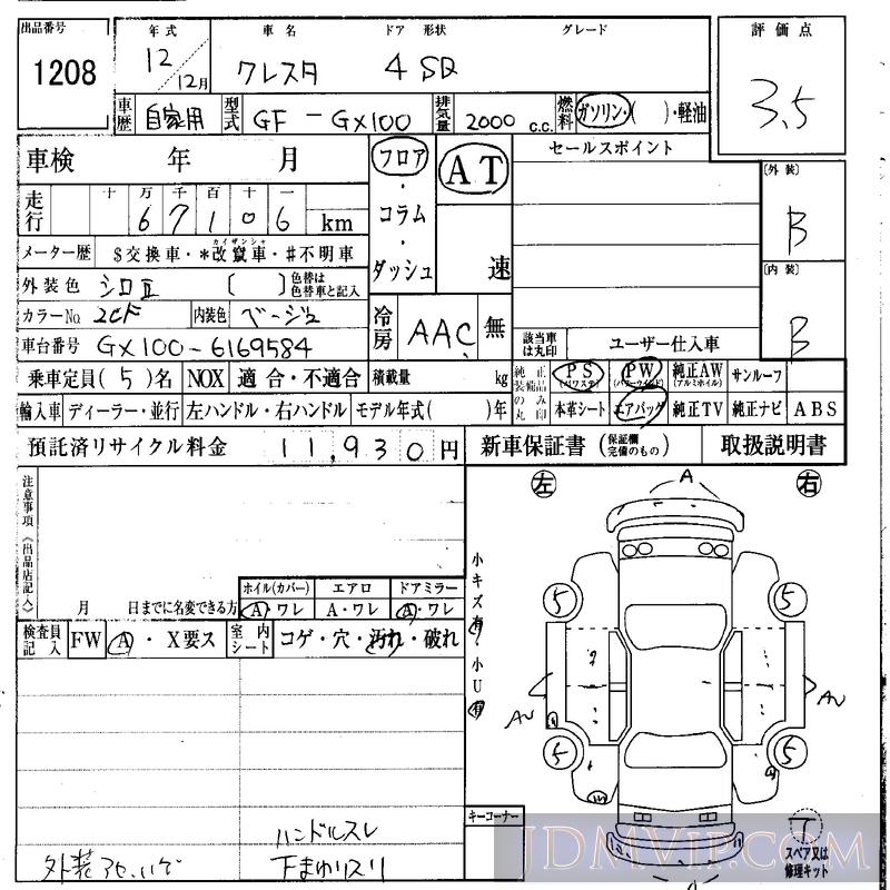 2000 TOYOTA CRESTA  GX100 - 1208 - IAA Osaka