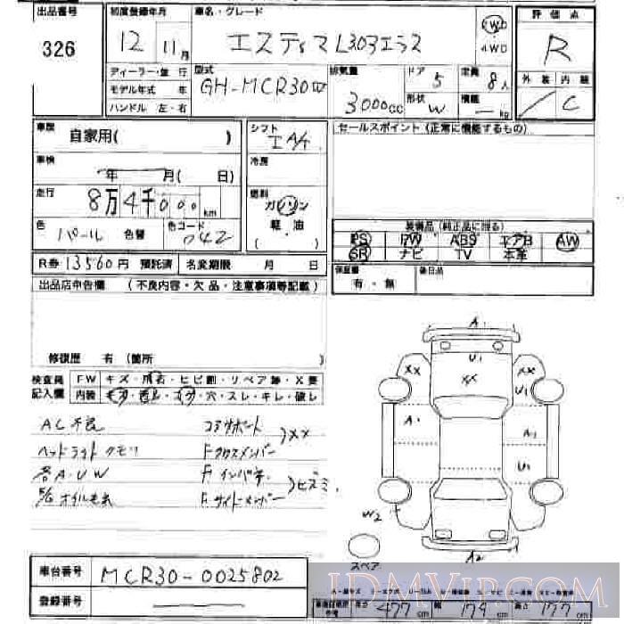 2000 TOYOTA ESTIMA 3.0_ MCR30W - 326 - JU Hiroshima