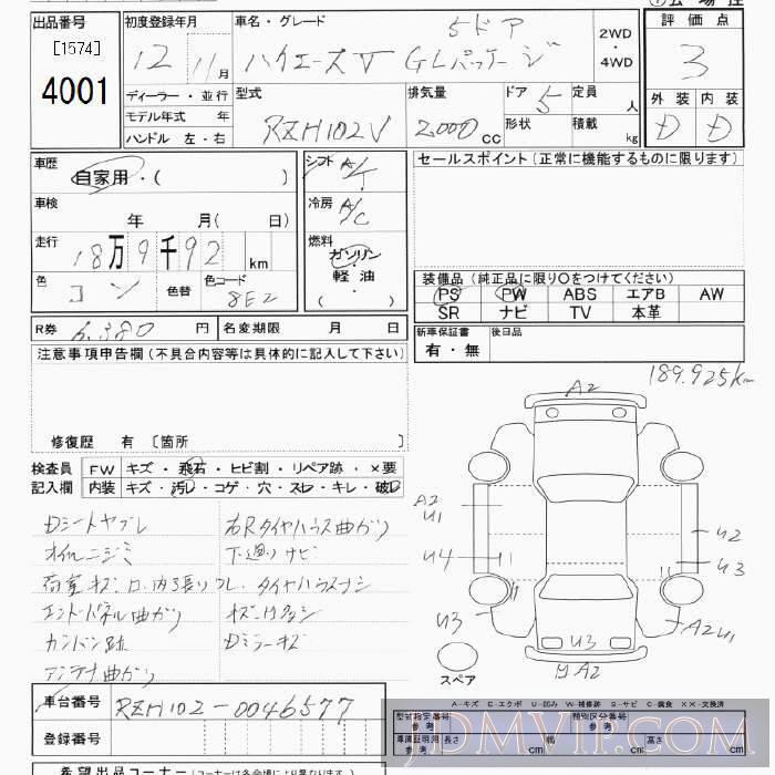 2000 TOYOTA HIACE VAN DX_GL RZH102V - 4001 - JU Tokyo