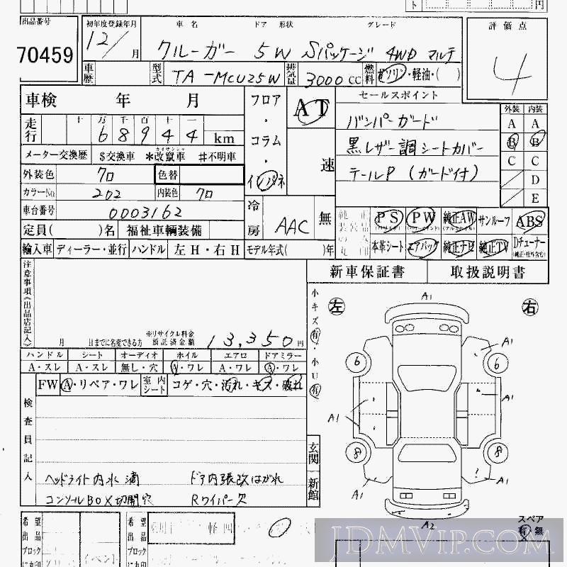2000 TOYOTA KLUGER S_4WD_ MCU25W - 70459 - HAA Kobe