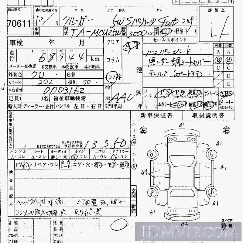 2000 TOYOTA KLUGER S_4WD_ MCU25W - 70611 - HAA Kobe