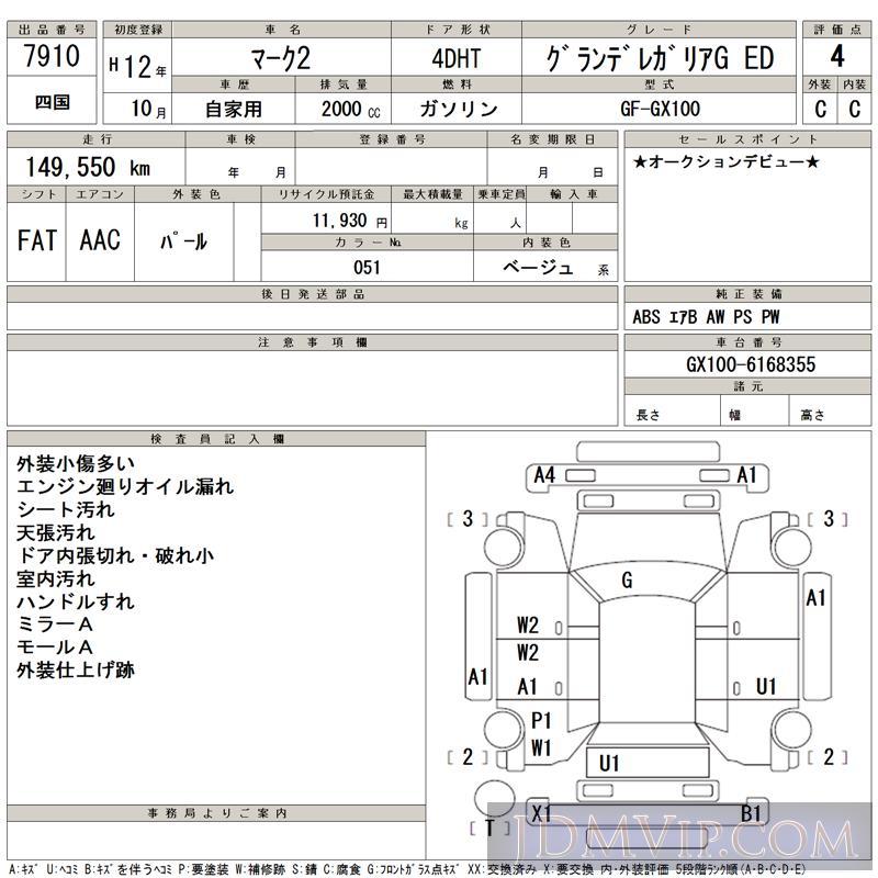 2000 TOYOTA MARK II G_ED GX100 - 7910 - TAA Shikoku