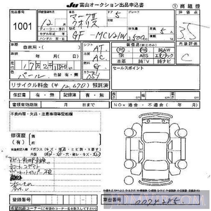 2000 TOYOTA MARK II WAGON  MCV21W - 1001 - JU Toyama