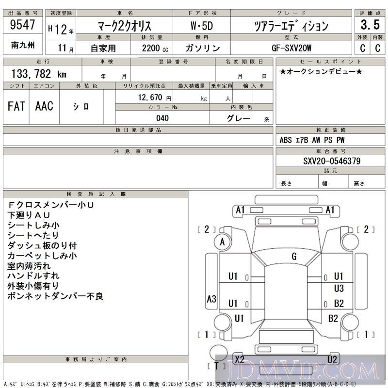 2000 TOYOTA MARK II WAGON  SXV20W - 9547 - TAA Minami Kyushu
