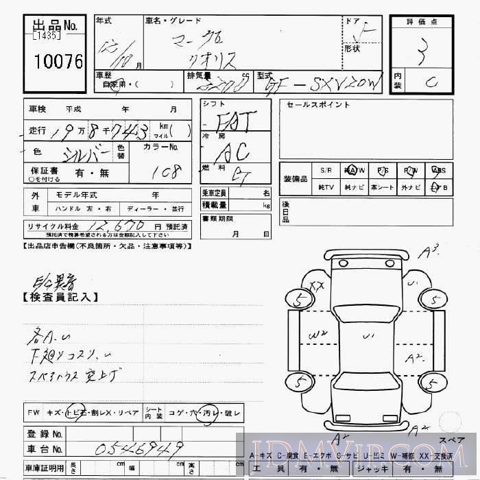 2000 TOYOTA MARK II WAGON  SXV20W - 10076 - JU Gifu