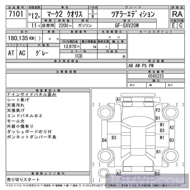 2000 TOYOTA MARK II WAGON  SXV20W - 7101 - CAA Gifu