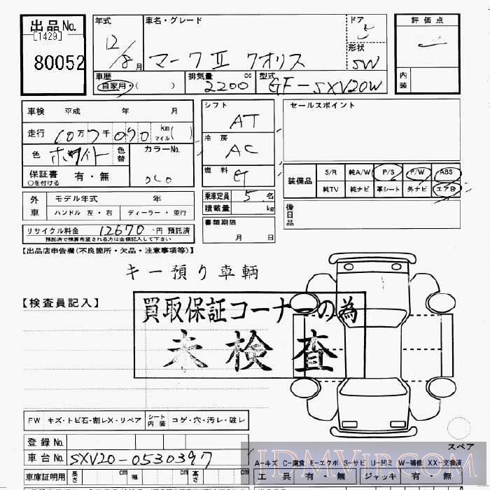 2000 TOYOTA MARK II WAGON  SXV20W - 80052 - JU Gifu