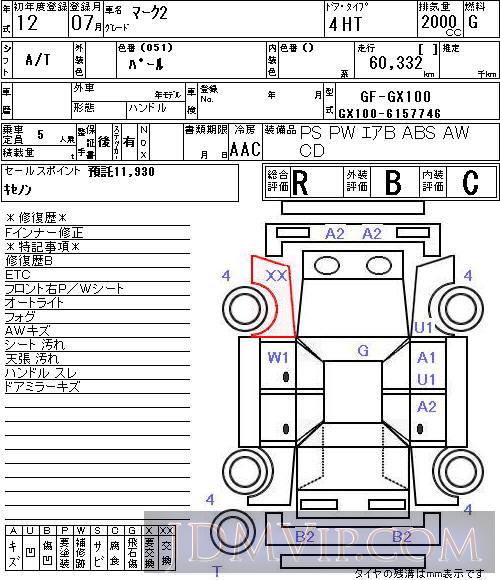 2000 TOYOTA MARK II  GX100 - 4160 - NAA Nagoya