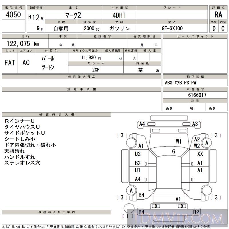 2000 TOYOTA MARK II  GX100 - 4050 - TAA Kyushu