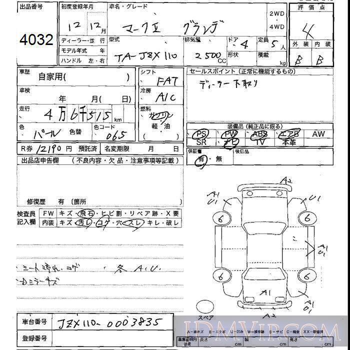 2000 TOYOTA MARK II  JZX110 - 4032 - JU Shizuoka
