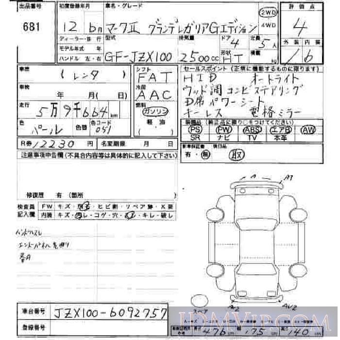 2000 TOYOTA MARK II _ JZX100 - 681 - JU Hiroshima