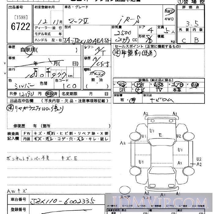 2000 TOYOTA MARK II iR-S JZX110 - 6722 - JU Saitama