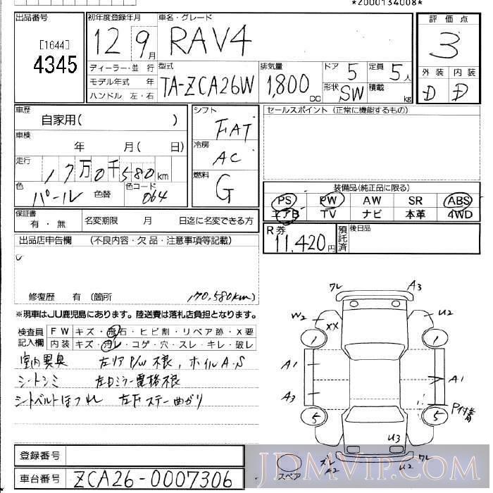 2000 TOYOTA RAV4  ZCA26W - 4345 - JU Fukuoka