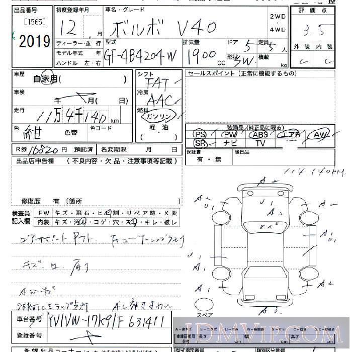 2000 VOLVO VOLVO V40  4B4204W - 2019 - JU Tokyo