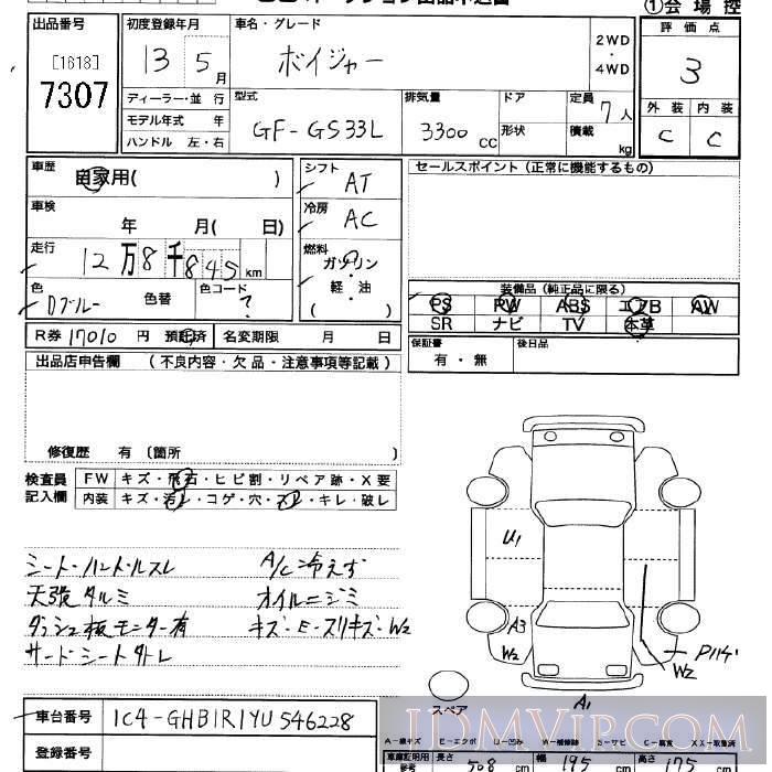 2001 CHRYSLER CHRYSLER VOYAGER  GS33L - 7307 - JU Saitama