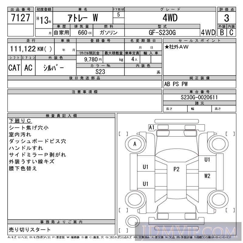 2001 DAIHATSU ATRAI WAGON 4WD S230G - 7127 - CAA Gifu