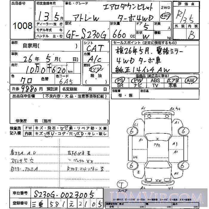2001 DAIHATSU ATRAI WAGON 4WD_ S230G - 1008 - JU Mie
