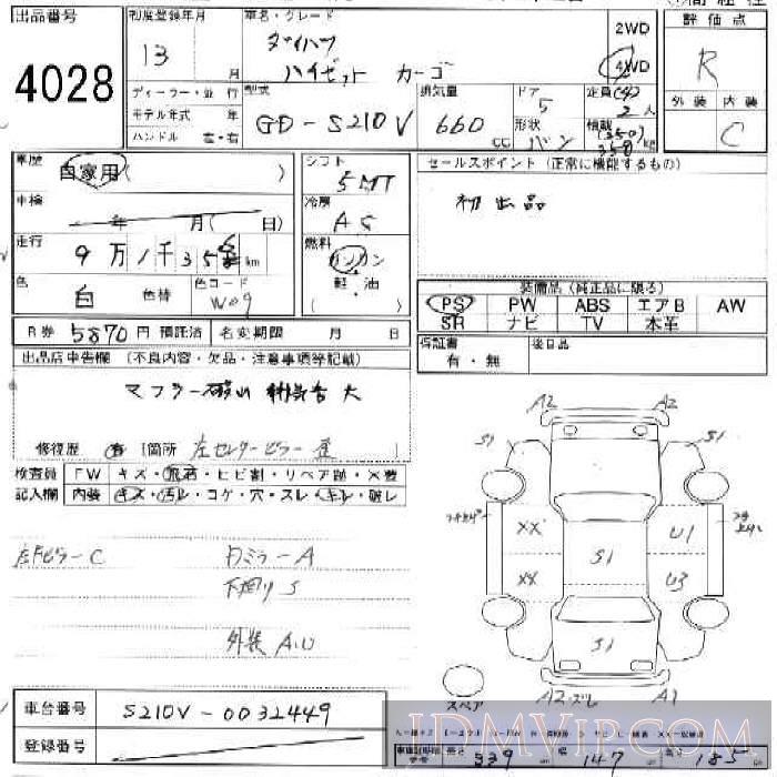 2001 DAIHATSU HIJET VAN 5D_V_4WD S210V - 4028 - JU Ishikawa