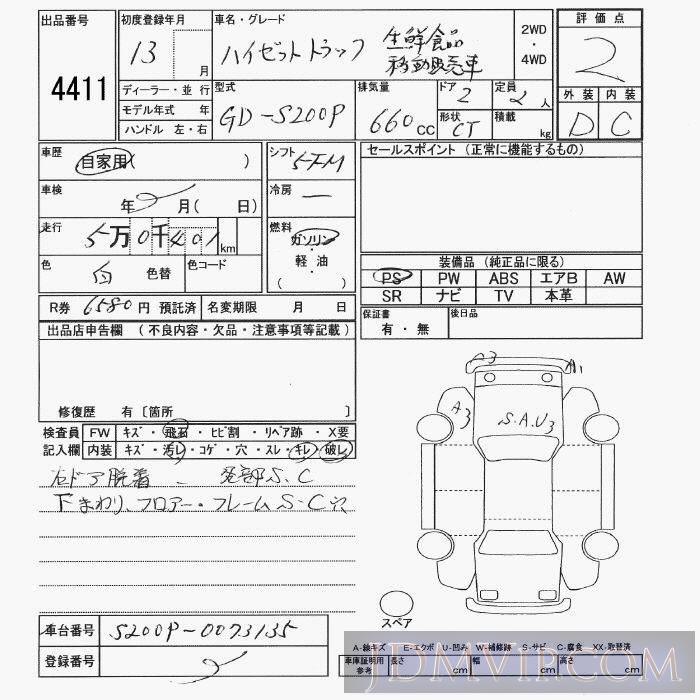 2001 DAIHATSU HIJET VAN  S200P - 4411 - JU Yamaguchi