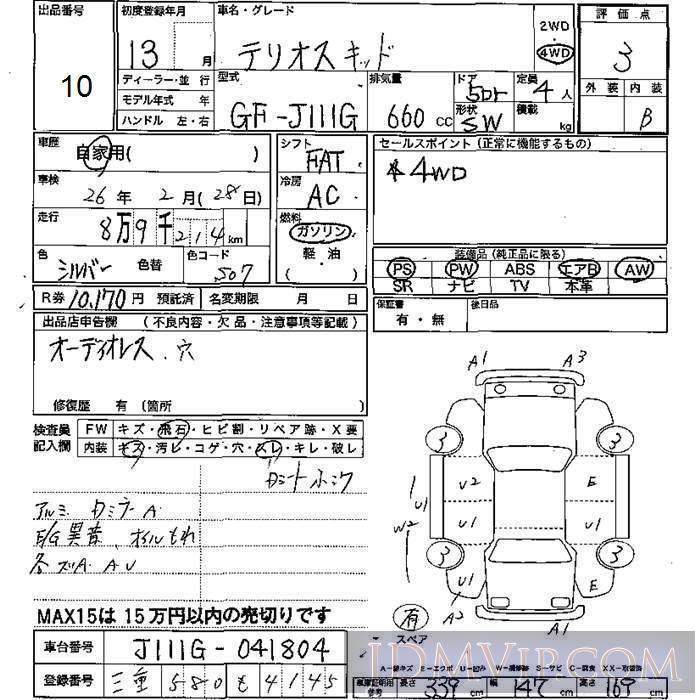 2001 DAIHATSU TERIOS KID 4WD J111G - 10 - JU Mie