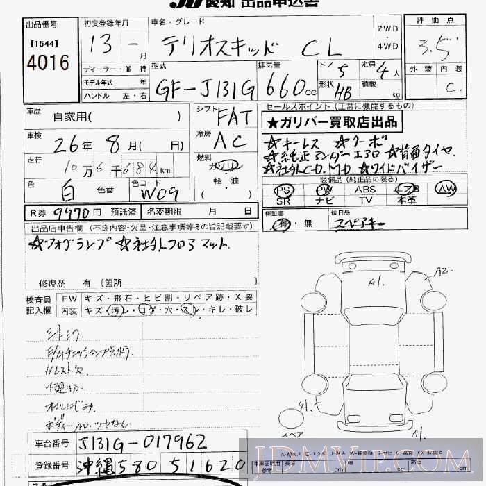 2001 DAIHATSU TERIOS KID CL J131G - 4016 - JU Aichi